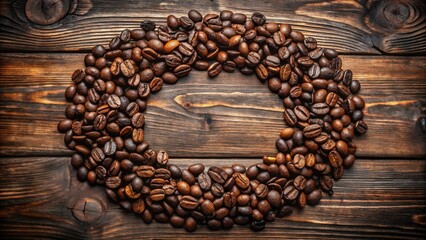 Aufkleber - Roasted Coffee Beans Frame on Rustic Wooden Surface, Ideal for Branding and Advertisement