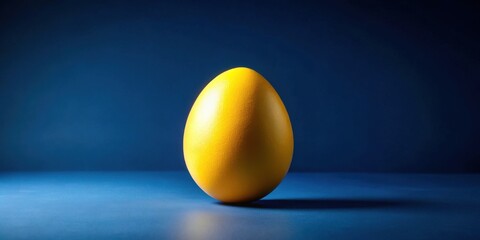 Fototapete - A Single Golden Egg Rests on a Deep Blue Surface, Illuminated by Subtle Lighting, Creating a Striking Visual Contrast and a Sense of Mystery