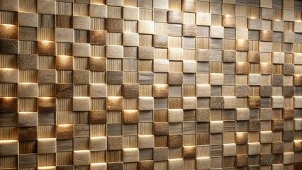Aufkleber - Illuminated Textured Wood Block Wall Design Featuring Subtle Variations in Tone and Texture