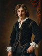 © Qun - Renaissance painting portrait of a Gentleman in Black and White Colonial Era Attire, Early 17th Century Portrait