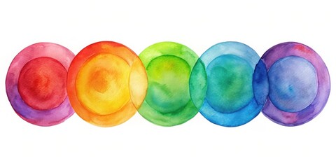Poster - Abstract Watercolor Circles in Rainbow Hues A Vibrant Spectrum of Overlapping Color Wash Design