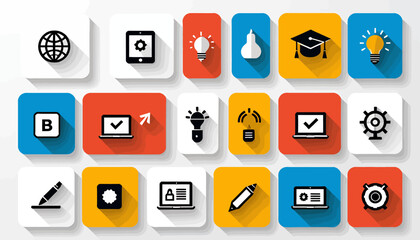 Collection of Flat Design Vector Icons for Web Development_ Business_ and Education_ Colorful UI Elements for Interface Design and Mobile Apps