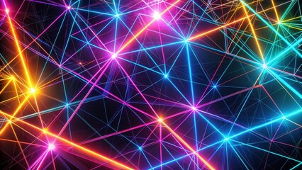 Aufkleber - Vibrant Neon Lines Intertwined in a Complex Geometric Network Forming an Abstract Design with Glowing Points of Light