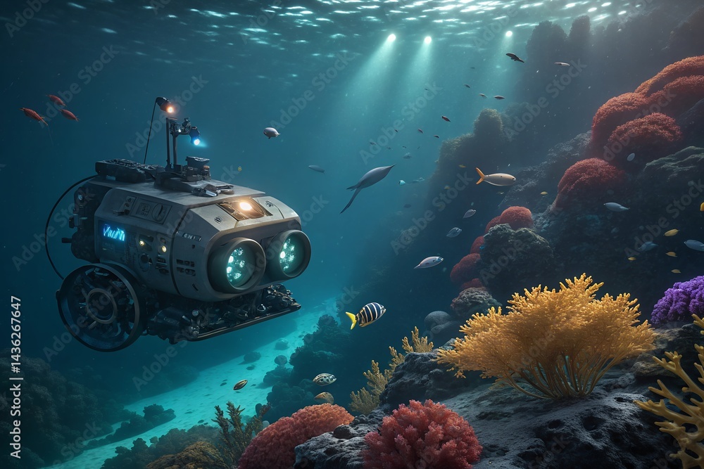 robot in underwater exploring a deep-sea Stock Photo | Adobe Stock