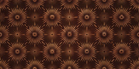 Aufkleber - Intricate Brown and Black Geometric Starburst Pattern Textile Design Featuring a Repeating Motif of Elegant Radiating Lines