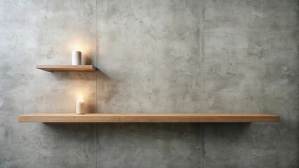 Aufkleber - Serene minimalist home decor with glowing candles on wooden shelves against a textured wall