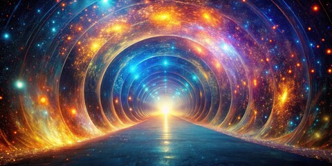 Wall Mural - a cosmic pathway unfolds, a mesmerizing tunnel of vibrant nebulae and celestial wonders leading to a
