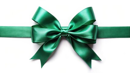 Aufkleber - Elegant Emerald Green Satin Ribbon Bow on White Background, Perfect for Festive Occasions and Gift Wrapping Designs