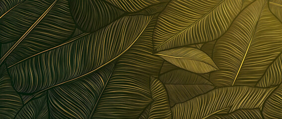 Wall Mural - tropical leaf wallpaper, luxury nature leaves pattern design, golden banana leaf line arts, hand dra