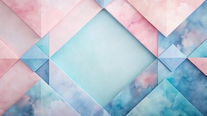 Aufkleber - Abstract Pastel Watercolor Geometric Pattern Background Design Featuring Interlocking Triangles and Squares in Shades of Pink and Blue