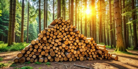 Aufkleber - Golden Hour Lumber Pile in a Verdant Forest