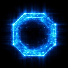 Leinwandbilder - Glowing Octagon with Neural Network Structure on Black Background: A Futuristic Tech Concept