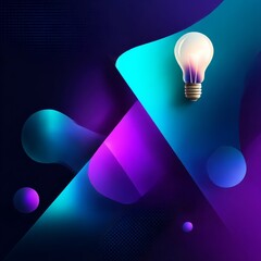 Aufkleber - Illuminating Idea: A Lightbulb Shining Brightly Amidst Abstract Shapes, Colors, and Gradients in a Modern and Creative Design 