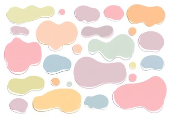 Wall Mural - a set of pastel-colored cloud shapes, each with its own unique shape and size, arranged in an