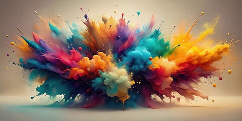 Poster - A vibrant explosion of multicolored paint creating a dynamic and energetic visual spectacle