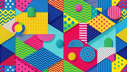 Aufkleber - Vibrant Geometric Abstract Composition Featuring Bold Colors and Shapes in a Playful and Energetic Design