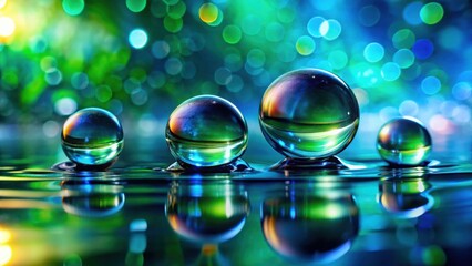 Aufkleber - Reflective Spheres Resting on a Still, Teal Surface with a Vibrant, Out-of-Focus Background