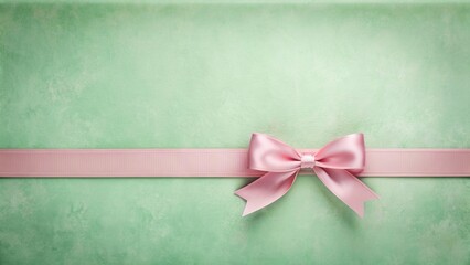 Aufkleber - Elegant Pink Bow and Ribbon on a Textured Green Background, Perfect for Festive Occasions or Elegant Designs