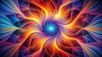 Poster - Abstract swirling vibrant cosmic nebula with fiery hues and deep blue tendrils, radiating energy and cosmic wonder