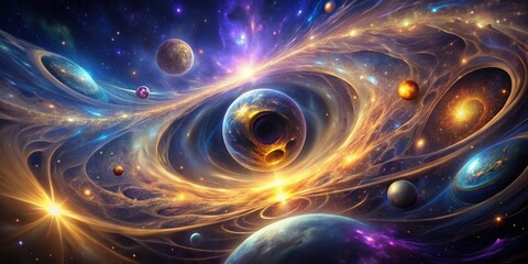 Wall Mural - cosmic dance of celestial bodies through nebulae and golden dust