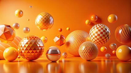Aufkleber - Abstract Orange Geometric Sphere Composition Featuring Textured and Patterned Spheres of Varying Sizes and Shapes on a Bright Background