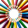 © IgorImageDoc - circular arrangement colored pencils arranged symmetrical pattern pencils different colors red yellow green blue purple orange colors arranged overlapping manner creating sense depth dimension