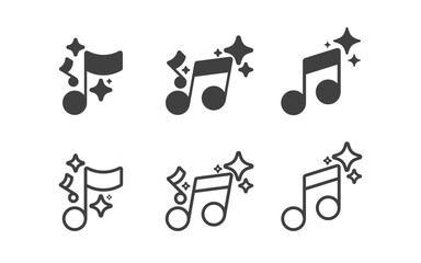 Aufkleber - Set of Generate music by AI icon. AI sparkle star with note music symbol. Line and solid icon. Artificial intelligence technology concepts. Icon element for app and web. Vector illustration.