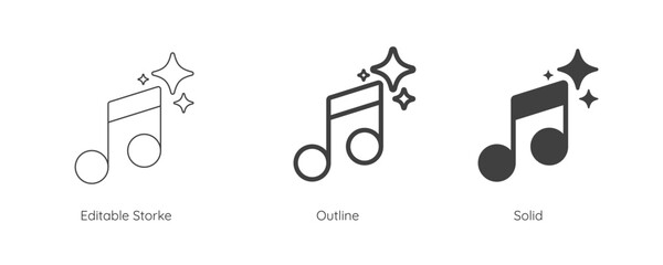 Aufkleber - Generate music by AI icon. AI sparkle star with note music symbol. Artificial intelligence technology concepts. Icon element for app and web. Vector illustration. Editable stroke.