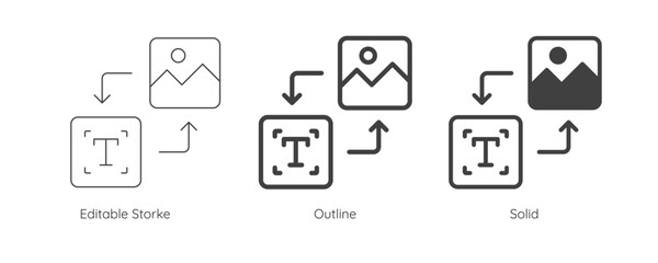Aufkleber - Text to image icon. Enter prompt to AI to generate image and artwork. Artificial intelligence technology concept. Icon element for app and web. Vector illustration. Editable stroke.
