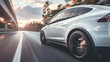 © Darya - Electric SUV Driving Fast on Suburban Road, Smart Holiday Mobility Concept