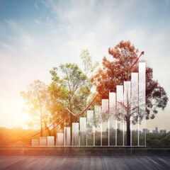Poster - Green Investment Growth: A Sustainable Rise in Financial Chart with Nature's Backdrop and a Promising Skyline.