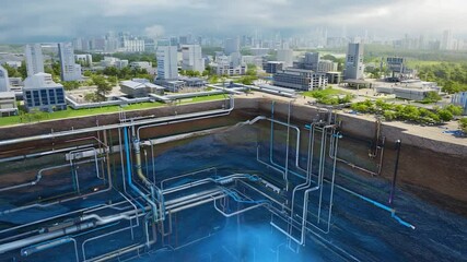Underground utility network beneath a city.