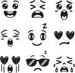 © rs_studios - cute emotional doodle faces happy, sad, angry, surprised, sleepy, confused, heart eyes, cool with sunglasses, crying sketchy black and white