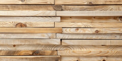 Aufkleber - A Stack of Light Brown Wooden Planks Showing Grain and Texture Detail