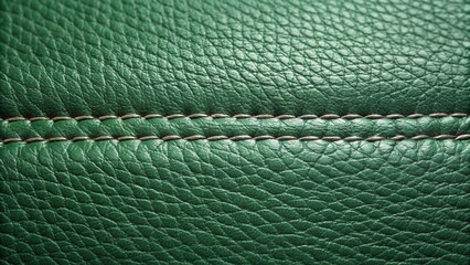 Aufkleber - Close-up view of rich emerald green leather texture with subtle beige stitching, showcasing the fine detail and craftsmanship of the material