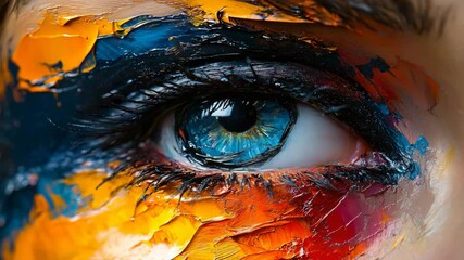 Wall Mural - woman's eye with vivid colorful paint artfully applied creating a striking and unique visual appeal