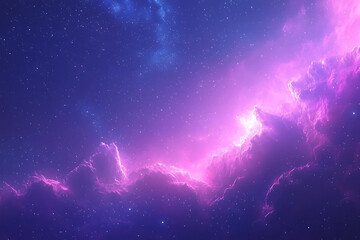 Wall Mural - A vibrant nebula bursts with purple and pink hues amidst a starry sky creating a cosmic and ethereal scene.