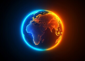 Wall Mural - the picture shows a shining globe featuring continents surrounded by luminous trails of light on a d