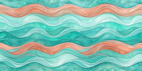 Aufkleber - Layered Aqua and Peach Abstract Wave Pattern Design for Textile and Interior Decor