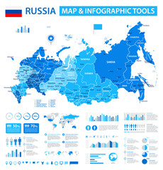  Russia Infographic Map with Data Visualization Elements - Vector Map of Russia