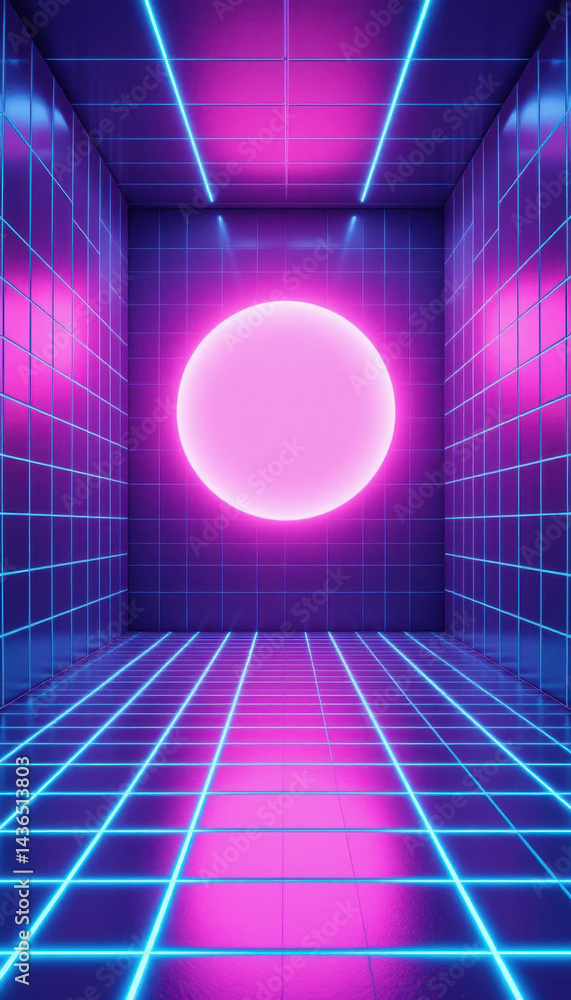Retro Synthwave Background with Glowing Grid and Sphere. Stock ...