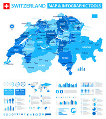  Switzerland Infographic Map with Data Visualization Elements - Vector Map of Switzerland