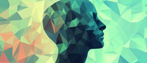Wall Mural - abstract polygonal human head in profile with geometric mosaic background concept of artificial inte