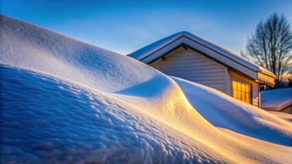 Aufkleber - Serene Winter Sunset A snow-covered roofline bathed in the golden light of the setting sun, showcasing nature's artistry in a tranquil winter scene.
