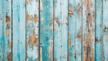 Leinwandbilder - A weathered teal painted wooden plank background texture with peeling paint and natural wood grain showing through