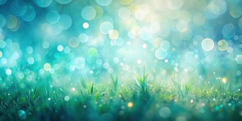 Poster - Enchanted Meadow  A Serene Landscape of Dew-Kissed Grass and Magical Light Specks
