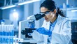 © bazou - Focused Scientist Using Microscope in Modern Laboratory Scientific Research and Discovery