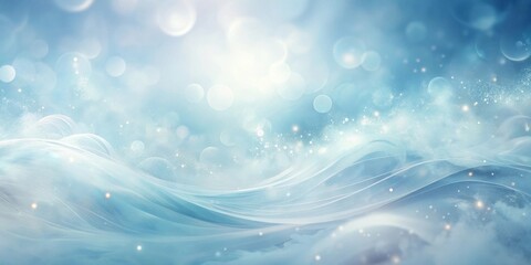 Poster - Serene Winter Wonderland Abstract Blue Background with Soft, Flowing Waves and Sparkling Lights