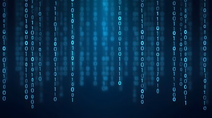 binary code rain on dark blue. digital data stream, information technology concept. best for tech ba