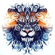 © joo - Fiery Lion Head, Abstract Art, White Background, Decorative